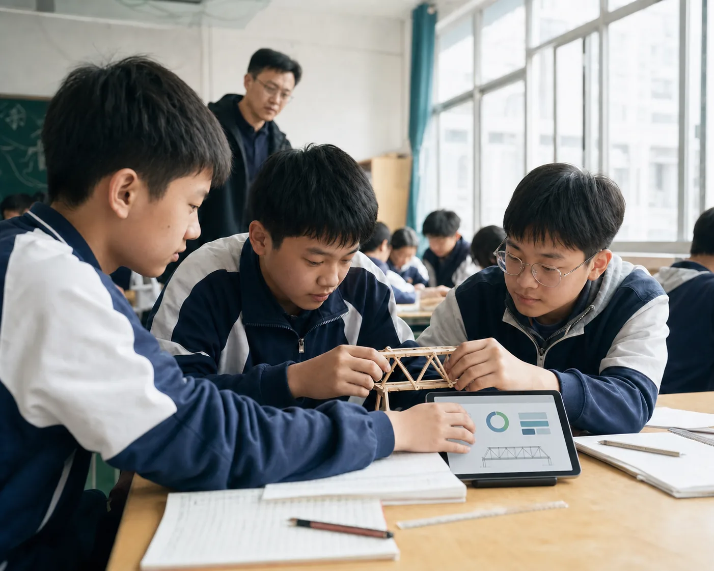 县域中学学生借助平板协作搭建科学模型